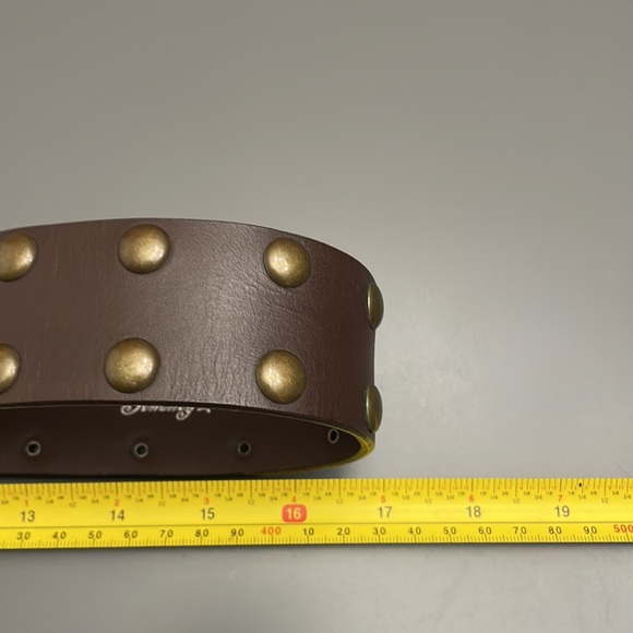 Jimmy’Z Wide Brown Leather Vintage Belt Size 32-34 Brass Studs & Brass Buckle - Picture 6 of 13